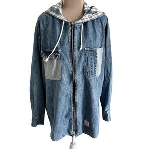 Vintage Limited Jeans Mens Denim Zip Hooded Shirt Jacket Grunge Western Skater